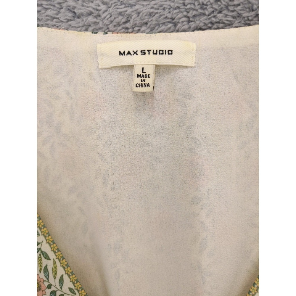 Max Studio Floral Tiered Mini Dress Sleeveless V-Neck Drawstring Waist Large - Picture 8 of 10